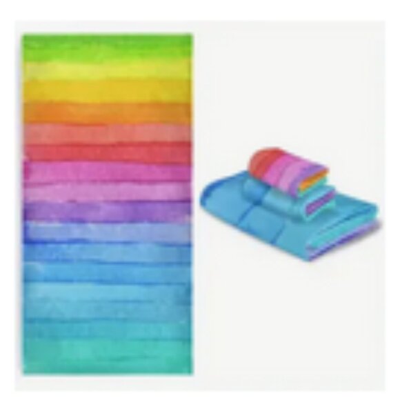 NWT Rainbow Colored Striped Kitchen Hand Dish Towel Cotton Dishcloth Watercolor - Picture 1 of 10